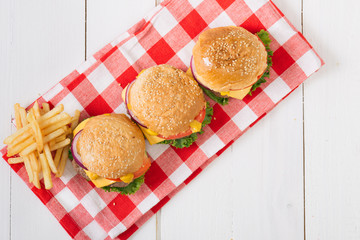 American beef burgers with cheese.