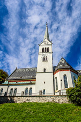 Fototapeta na wymiar Bled church and sky