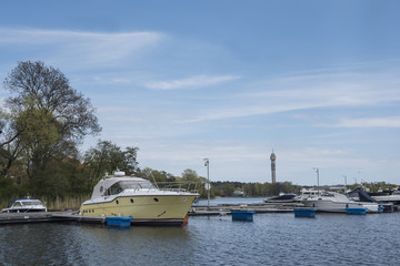 Fototapeta na wymiar speed boat parked at pier.