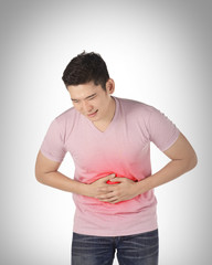 Asian man have stomach ache