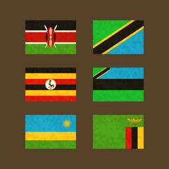 Flags of Kenya, Tanzania, Uganda, Zanzibar , Rwanda and Zambia