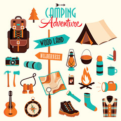 Camping adventure flat elements