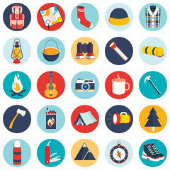 Camping icons in flat design
