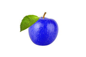 Blue apple with leaf isolated on white background