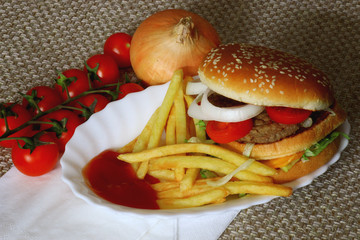 background hamburger tomato onion ketchup paper