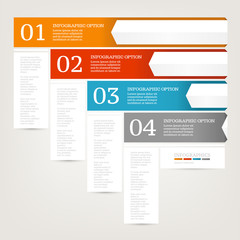 Infographics design template. Business concept with four options. Red, Blue, Orange, Grey colors. Vector illustration.