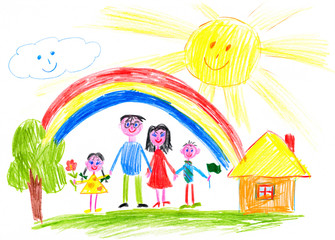 Obraz na płótnie Canvas happy family on meadow near home 