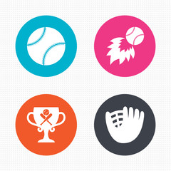 Baseball icons. Ball with glove and bat symbols.