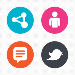 Human person and share icons. Speech bubble.