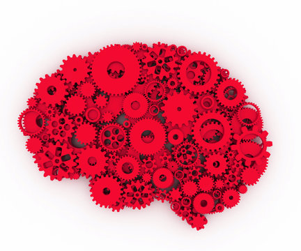 The Brain Of Gears. The Red Brain. 3D.