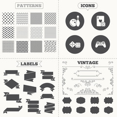 Bowling and Casino signs. Video game joystick.