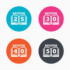 Cookbook icons. Fifty recipes book sign.