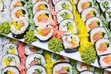 Many various sushi portion texture.