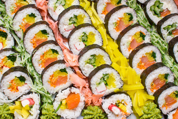 Many various sushi portion texture.
