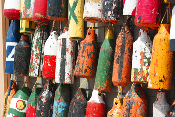 Colorful old fishing buoys.