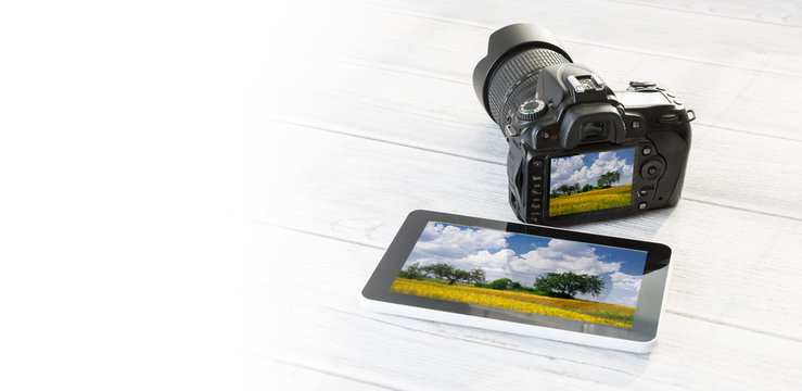 DSLR and tablet.