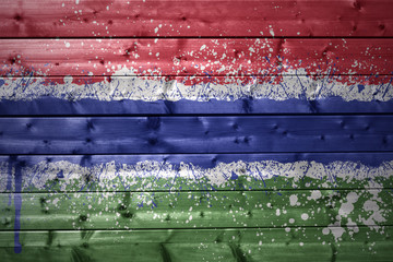 painted gambia flag on a wooden texture