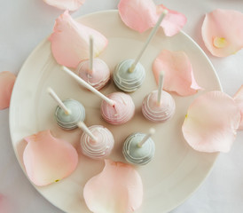 fresh cake pops on white plate