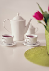 Beautiful tea service on table