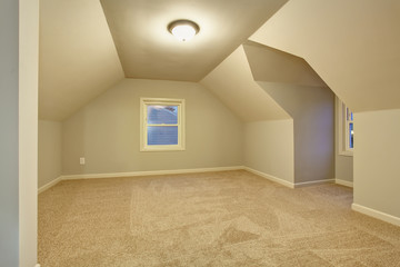 Large bedroom with carpet.