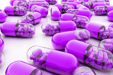 Dietary supplements. Variety pills. Vitamin capsules. 3d