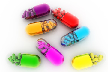 Dietary supplements. Variety pills. Vitamin capsules. 3d