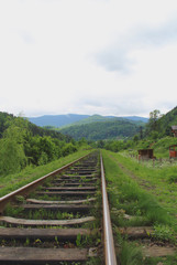 Fototapeta na wymiar Old rails going far away to the Mountains Landscape