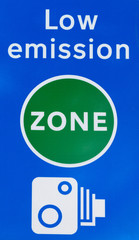 Low emission zone signal in London for traffic limitations and camera control
