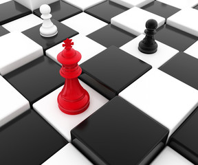 The chess pieces. The chess Board. 3D.