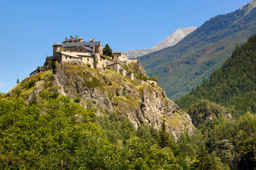 Fototapeta na wymiar Middle Age castle on hilltop, Queyras region, French Alps