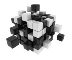 Black and white cube consisting of cubes. 3d.