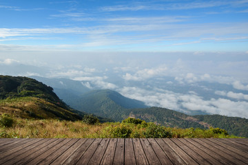 scenic mountain landscape and wood floor