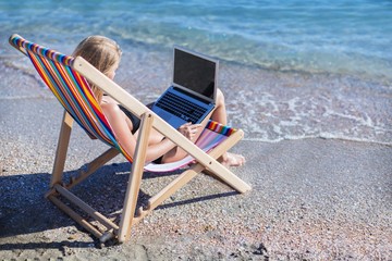 Laptop, Beach, Women.