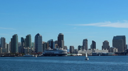 View of the City Skyline with water and boats 