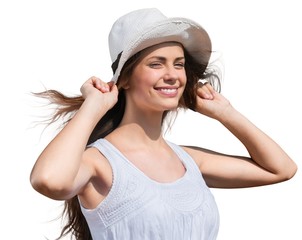Naklejka premium Sunhat, tan, women.