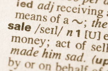 Obraz premium Dictionary definition of word sale