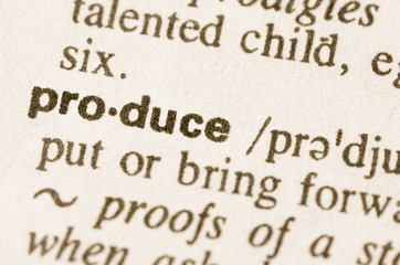 Obraz premium Dictionary definition of word produce