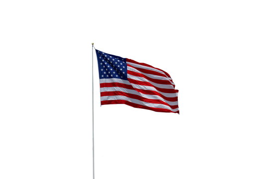American Flag blowing in the breeze on White isolated Background