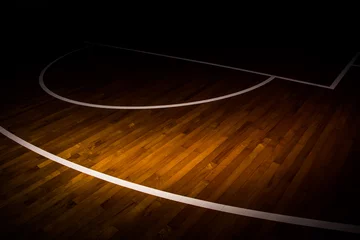 Muurstickers wooden floor basketball court with light effect © torsak