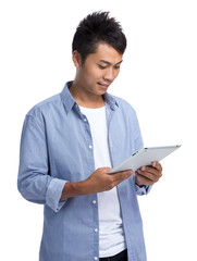 Asian man use of digital tablet