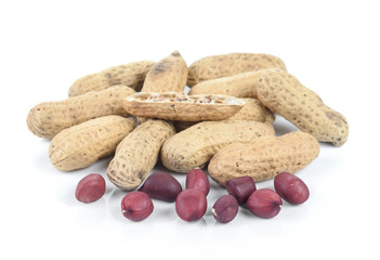 Dried peanuts on white background