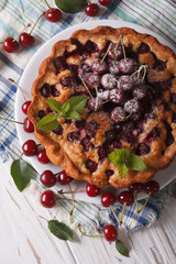 homemade cherry cake close up  vertical top view
