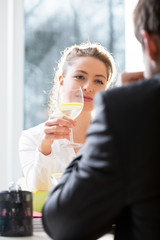 Business lunch during sunny day