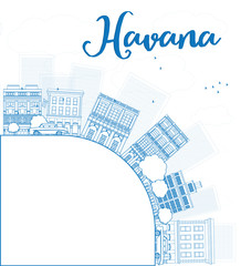 Outline Havana Skyline with blue Building and copy space