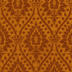 Hand-drawn floral seamless pattern with crown vintage background. Gold regal pattern can be used for wallpaper, textiles, patterns, web page background, surface textures, packaging, and invitations © cosveta