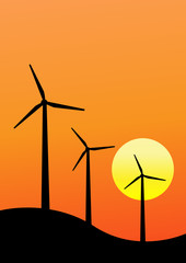 Wind turbines sunset