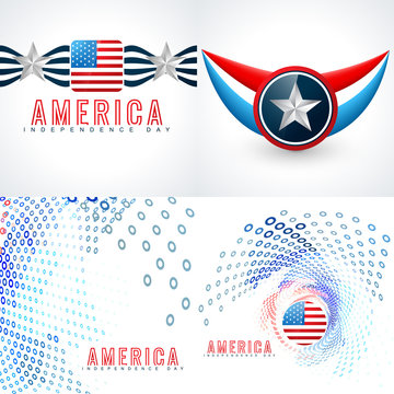 vector set of american independence day flag design
