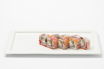 Sushi on white plate