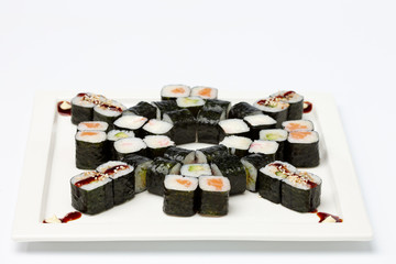 Sushi on white plate