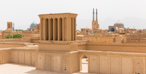 Panoramic view of badgirs and mosques of Yazd, Iran